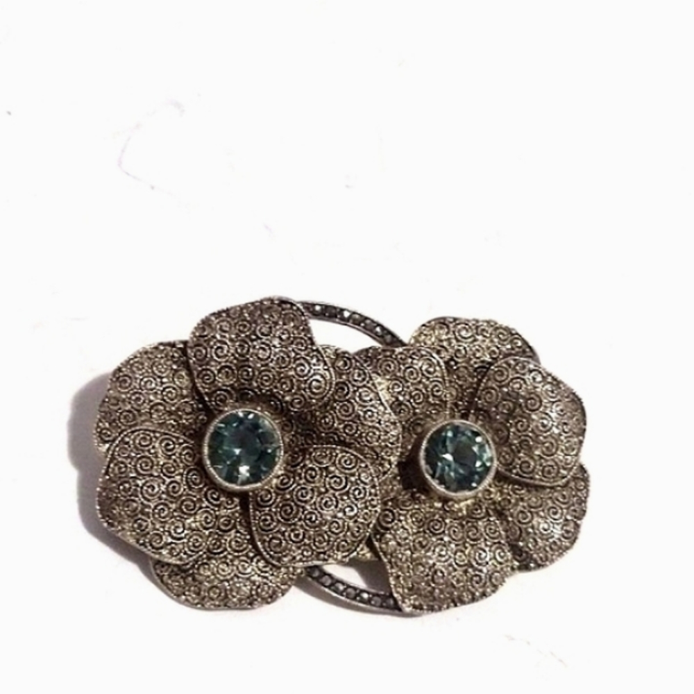 THEODORE FAYRNER ORIGINAL ART DECO 1920s STERLING SILVER .925 TOURMALINE BROOCH - Picture 1 of 9